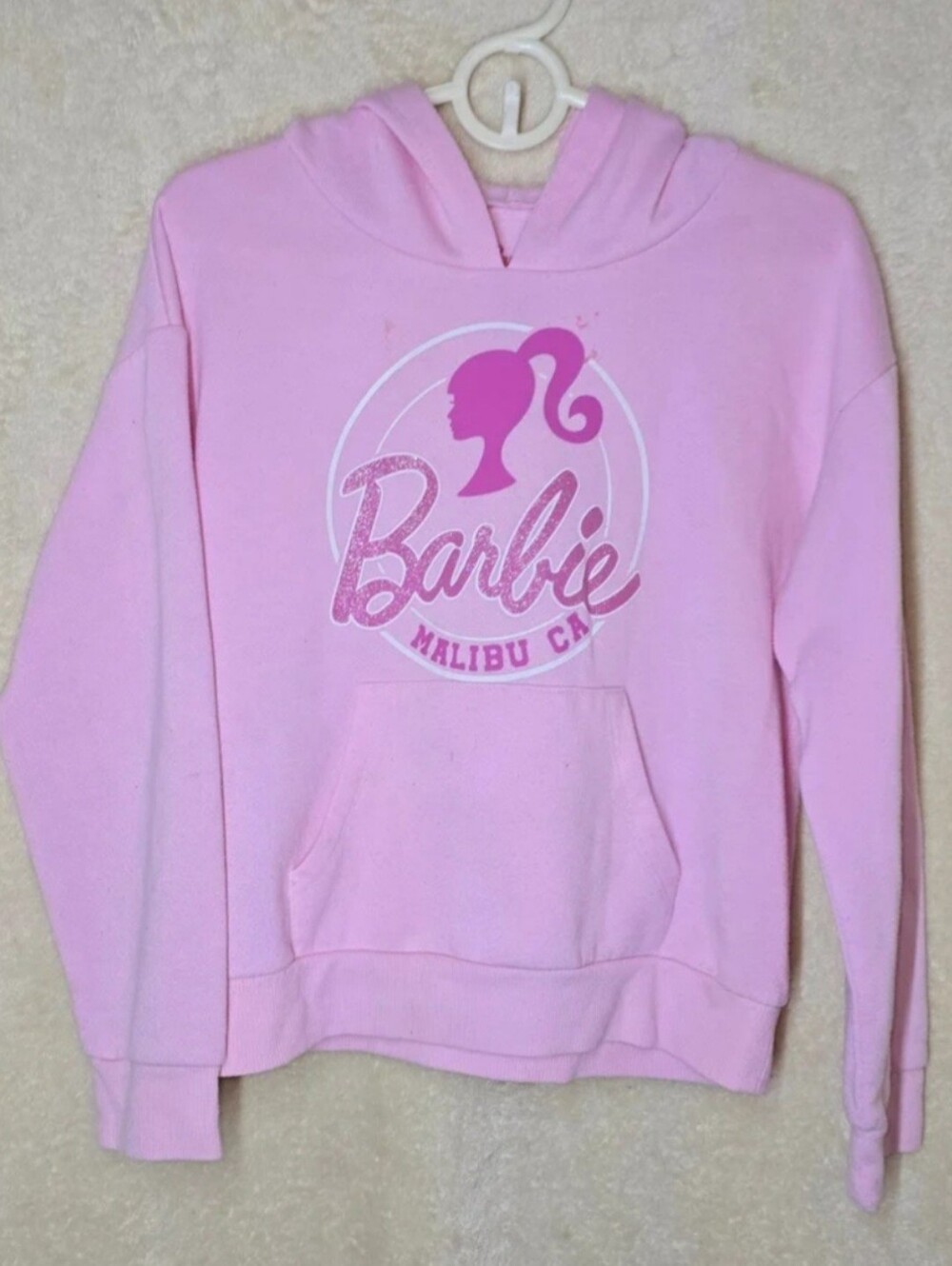 Girl's Barbie Silhouette Logo Pullover Kangaroo Pocket 2023 Mattel Size 8